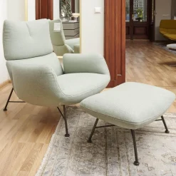 COR Loungesessel|Sessel Jalis Lounge Stoff 8305 Mintgrün Grün Grau Drahtgestell F01 Schwarzbraun Inklusive Hocker