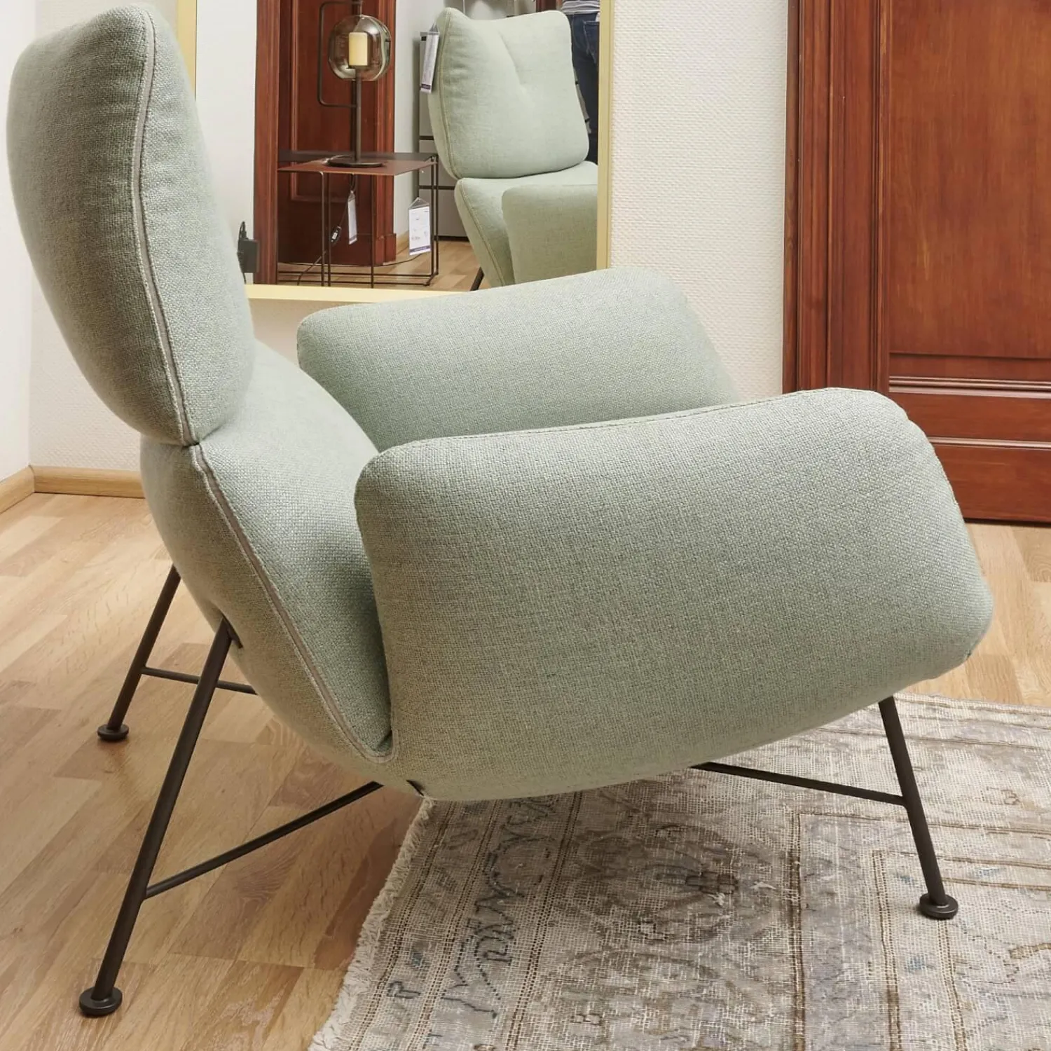 COR Loungesessel|Sessel Jalis Lounge Stoff 8305 Mintgrün Grün Grau Drahtgestell F01 Schwarzbraun Inklusive Hocker