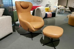 Signet Relaxsessel|Sessel Jester Leder Rancho Brandy Hellbraun Gestell Schwarz Pulverbeschichtet mit Hocker