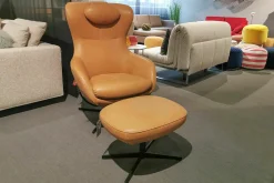 Signet Relaxsessel|Sessel Jester Leder Rancho Brandy Hellbraun Gestell Schwarz Pulverbeschichtet mit Hocker