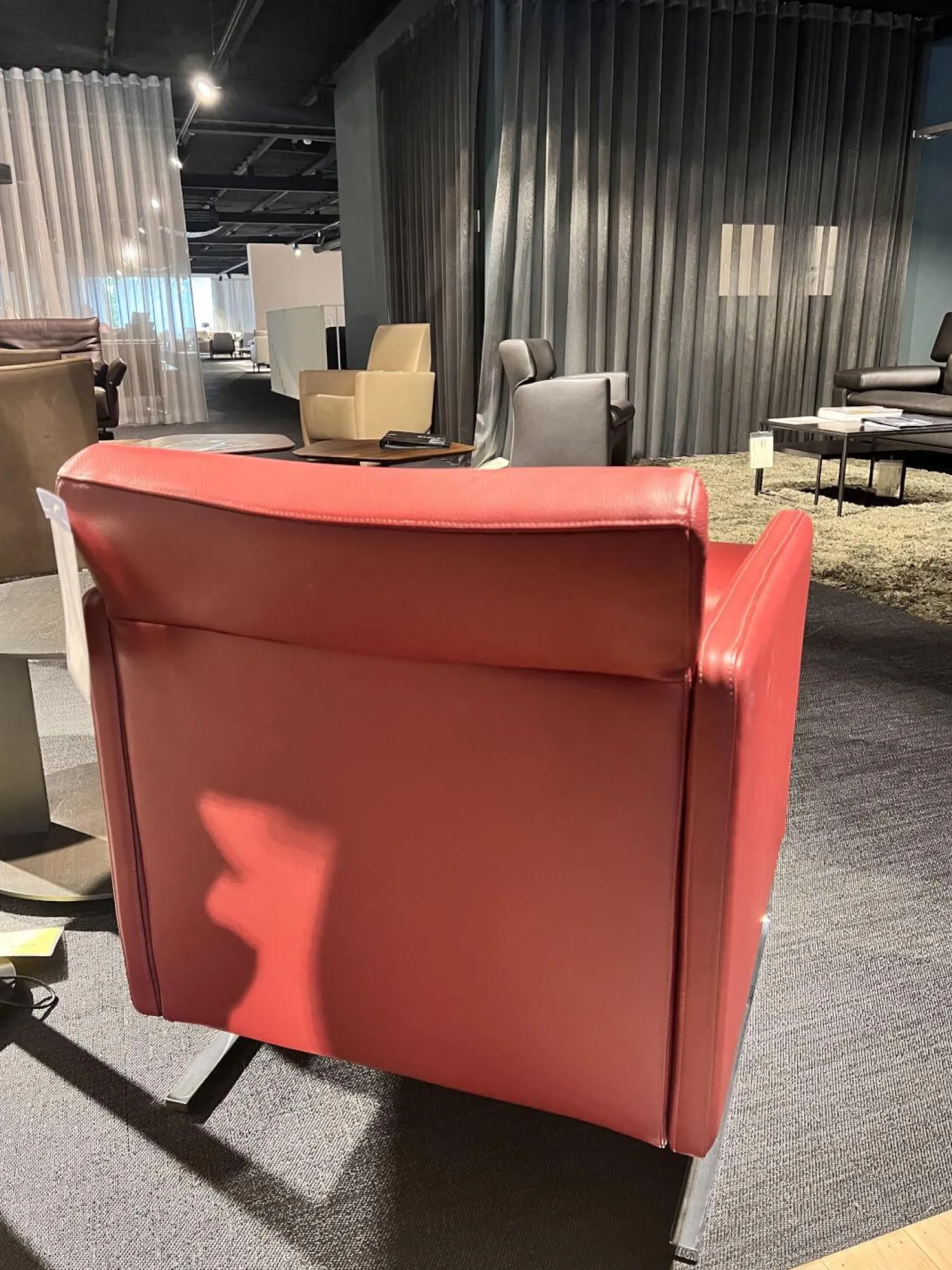 Dehlfing Loungesessel|Sessel Kelly Leder Sierra 129 Rot Kufengestell Metall Inklusive Hocker