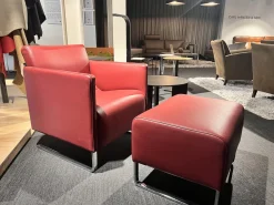 Dehlfing Loungesessel|Sessel Kelly Leder Sierra 129 Rot Kufengestell Metall Inklusive Hocker