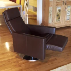 Erpo Fernsehsessel|Sessel Leder Classic Braun Drehteller Metall