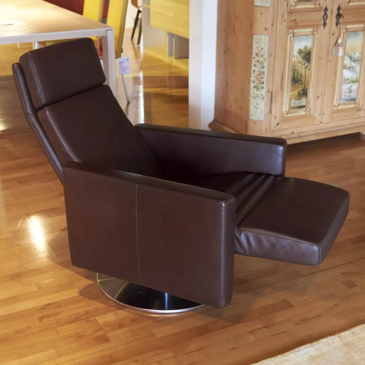 Erpo Fernsehsessel|Sessel Leder Classic Braun Drehteller Metall