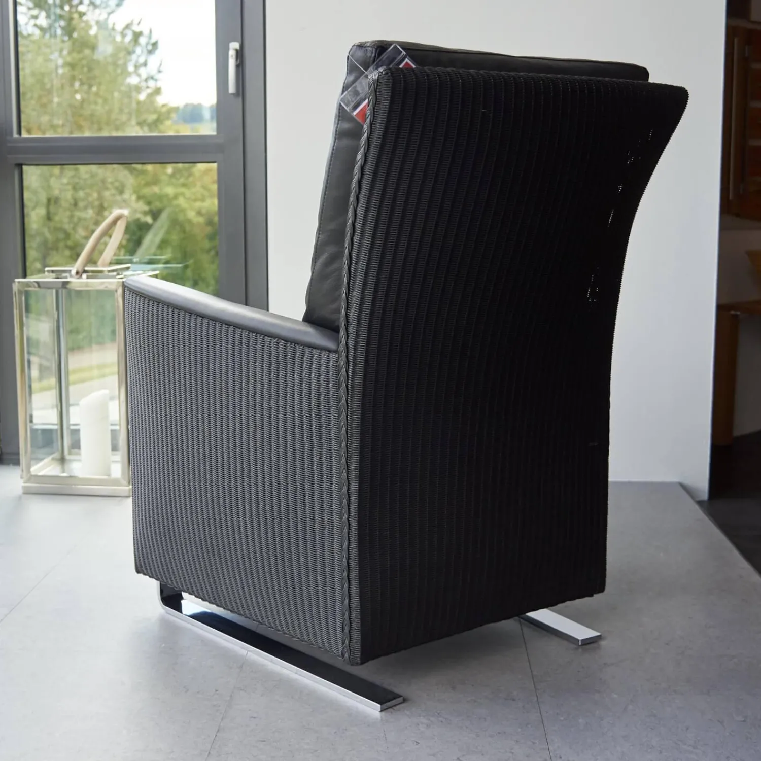 Accente Loungesessel|Sessel Leder Und Stoff Schwarz Gestell Metall Chrom Schwingend