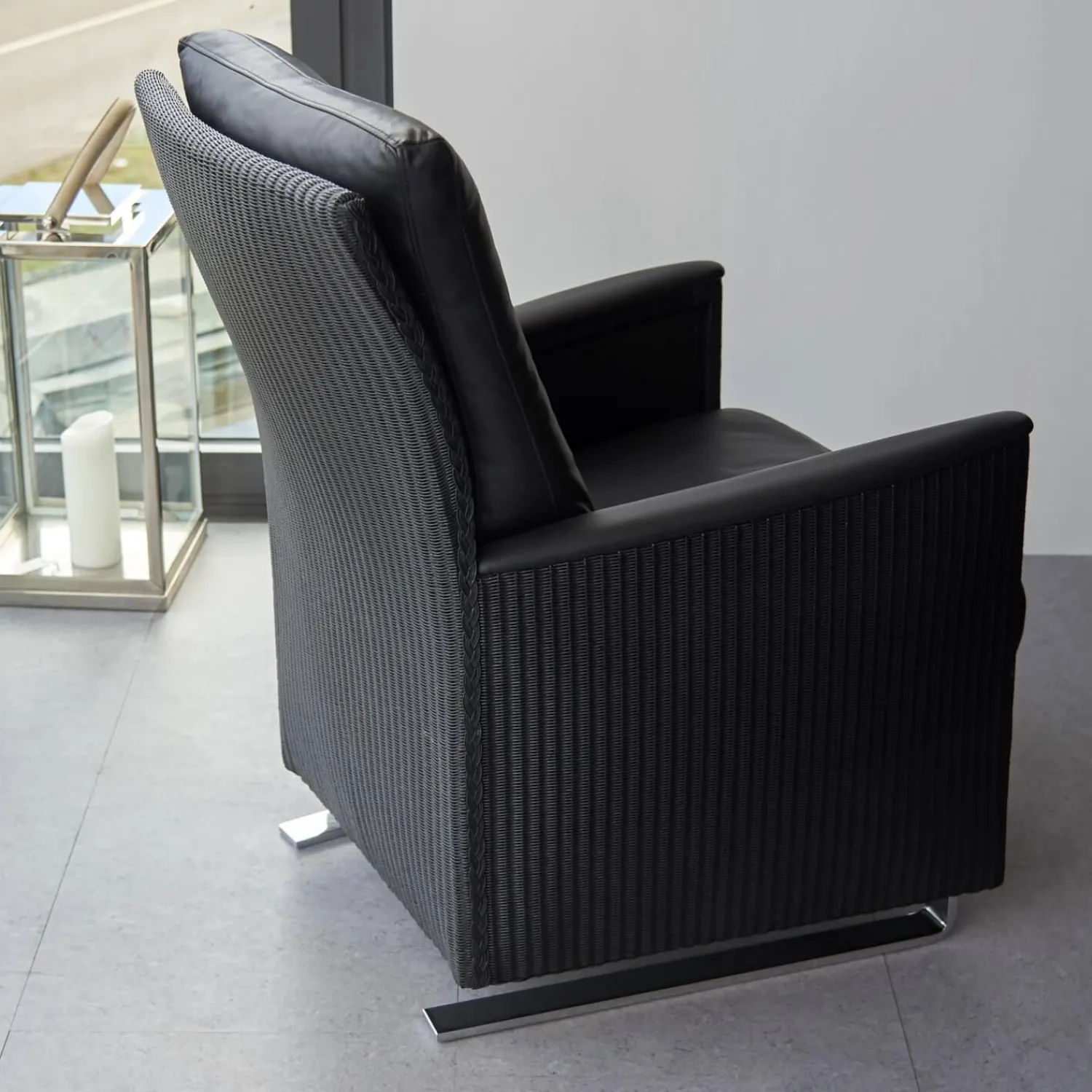 Accente Loungesessel|Sessel Leder Und Stoff Schwarz Gestell Metall Chrom Schwingend