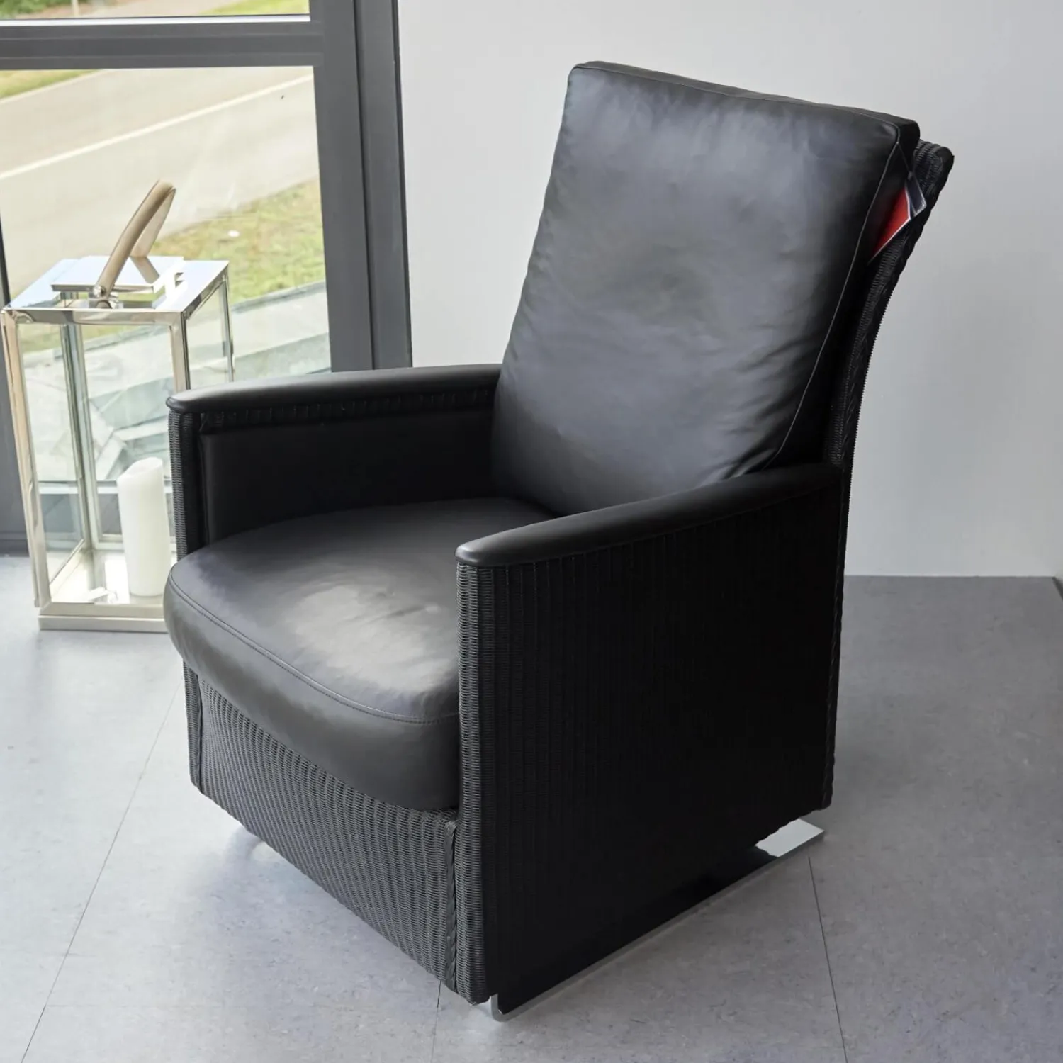 Accente Loungesessel|Sessel Leder Und Stoff Schwarz Gestell Metall Chrom Schwingend