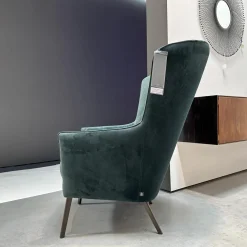 Christine Kröncke Relaxsessel|Sessel Lilou Stoff Allure Velvet Forest 085 Grün Gestell Metall Rauchbraun Mit Rückenkissen