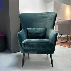 Christine Kröncke Relaxsessel|Sessel Lilou Stoff Allure Velvet Forest 085 Grün Gestell Metall Rauchbraun Mit Rückenkissen