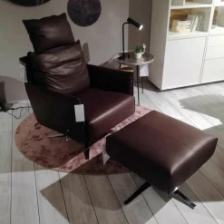 Schöner Wohnen-Kollektion Relaxsessel|Sessel Lineo Leder Nature Dark Brown PG X mit Kopfstütze und Hocker