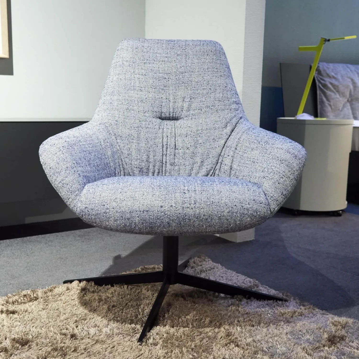 Brune Loungesessel|Sessel Liv 2181 Stoff 3lfm Spring Grau Blau Fußkreuz Stahl Schwarz Matt Pulverbeschichtet Mit Kunststoffgleitern