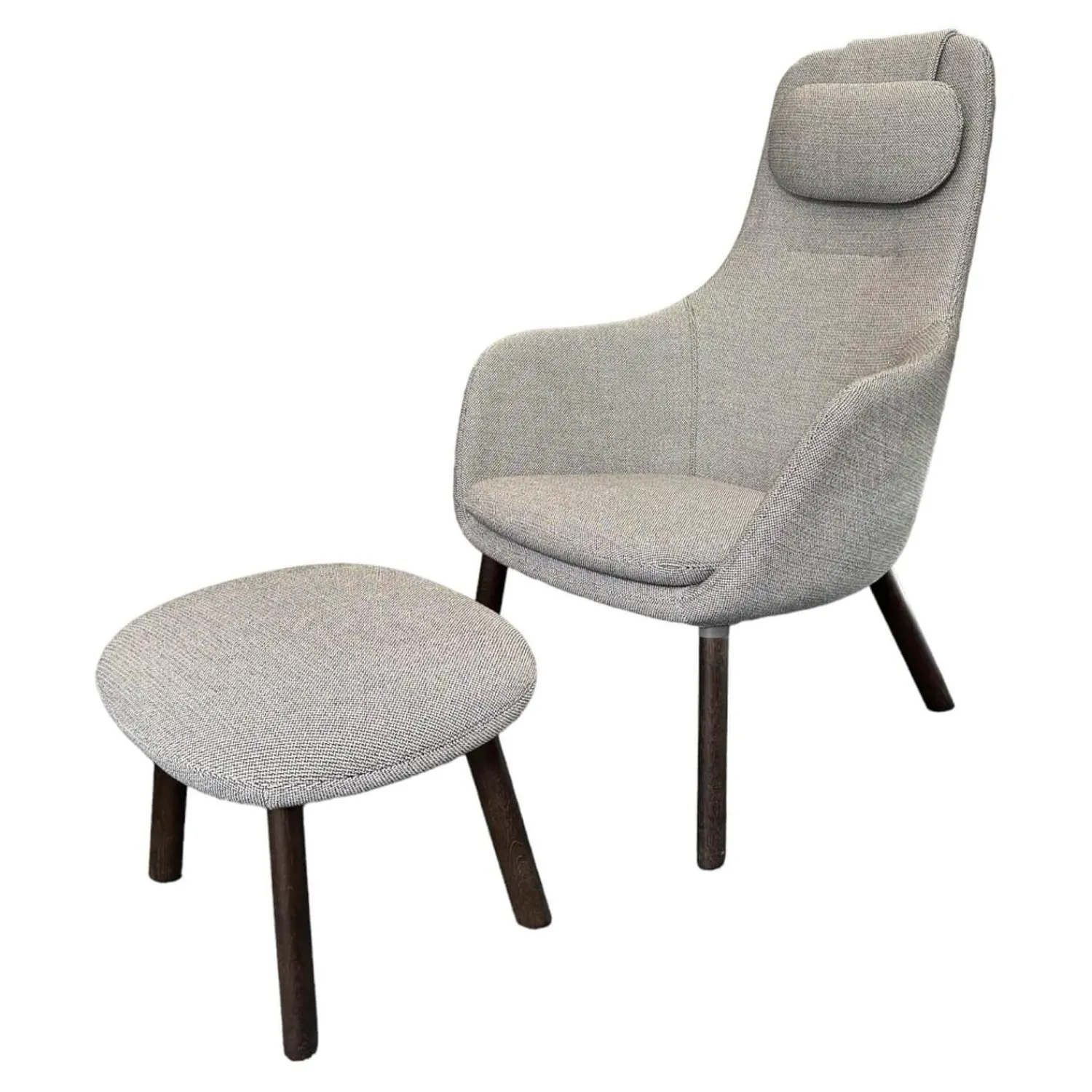 Vitra Relaxsessel|Sessel Lounge Chair HAL Stoff Credo 120 Salt'n Pepper Schwarz Weiß Untergestell Eiche Dunkel Mit Ottoman