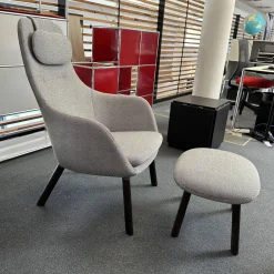 Vitra Relaxsessel|Sessel Lounge Chair HAL Stoff Credo 120 Salt'n Pepper Schwarz Weiß Untergestell Eiche Dunkel Mit Ottoman