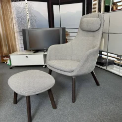 Vitra Relaxsessel|Sessel Lounge Chair HAL Stoff Credo 120 Salt'n Pepper Schwarz Weiß Untergestell Eiche Dunkel Mit Ottoman