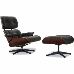 Vitra Relaxsessel|Sessel Lounge Chair Leder Premium Schwarz Santos Palisander mit Ottoman Gestell poliert Seiten schwarz neue Maße (Neu+OVP)