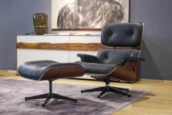 Vitra Relaxsessel|Sessel Lounge Chair Leder Premium Schwarz Santos Palisander mit Ottoman Gestell poliert Seiten schwarz neue Maße (Neu+OVP)