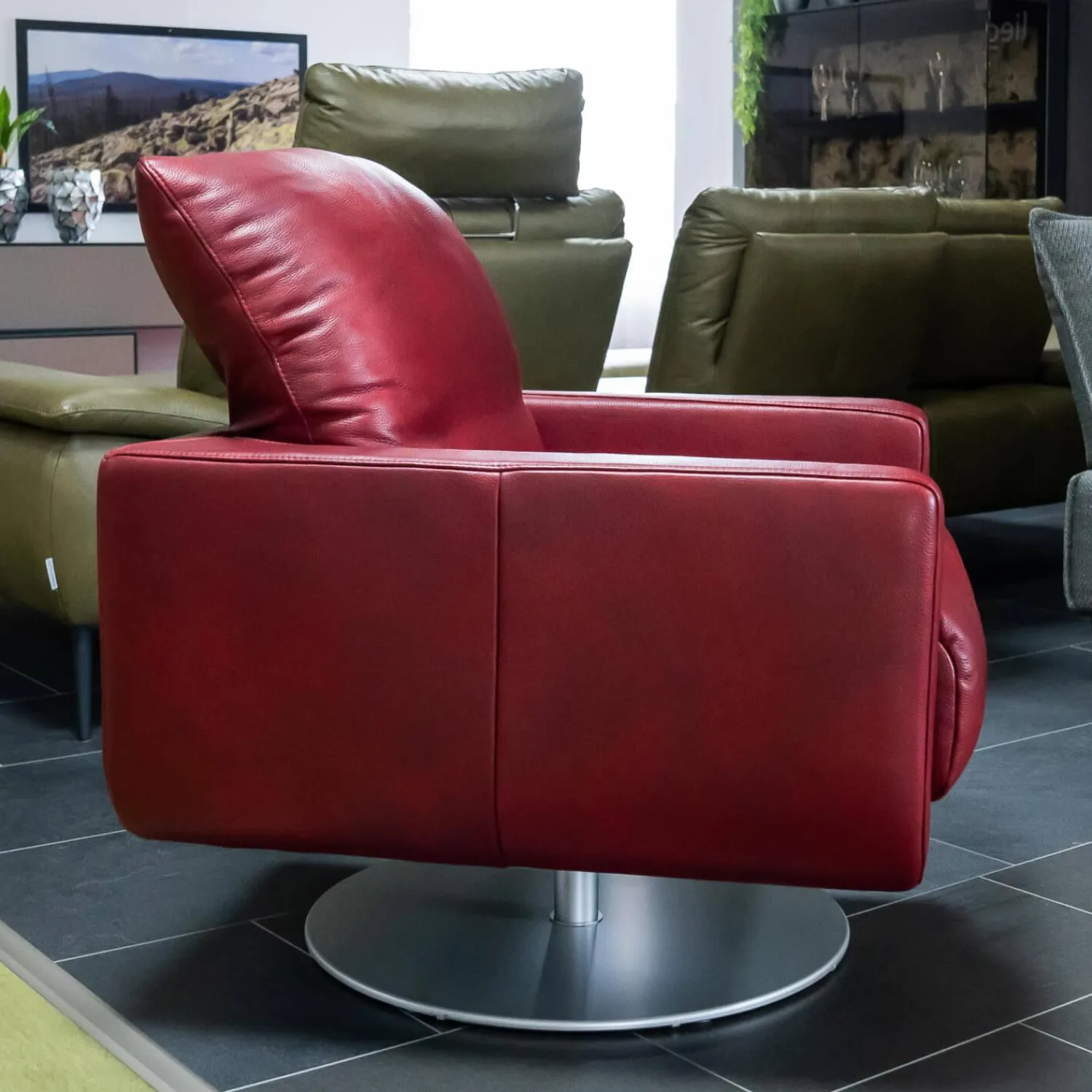 W. Schillig Loungesessel|Sessel Mademoiselle Leder Z75 12 Merlot Rot Fuß Drehteller F19 Matt Inklusive Kopfstützenverstellung