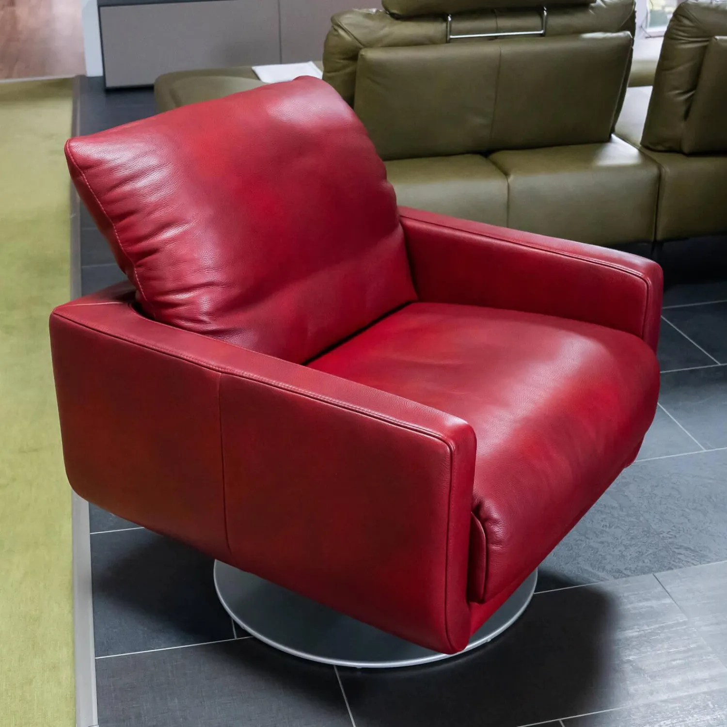 W. Schillig Loungesessel|Sessel Mademoiselle Leder Z75 12 Merlot Rot Fuß Drehteller F19 Matt Inklusive Kopfstützenverstellung