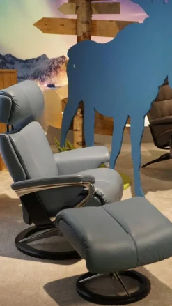 Stressless Relaxsessel|Sessel Magic M Leder Paloma Grau Gestell Signature Schwarz Inklusive Hocker