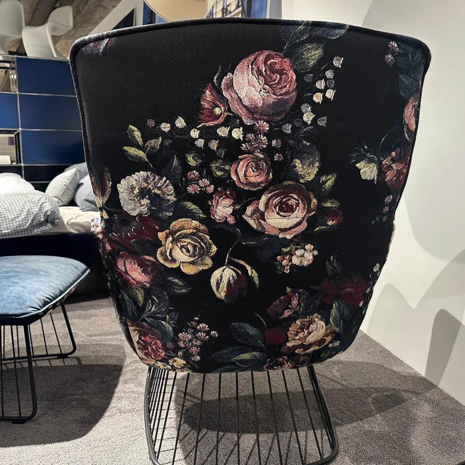 Freifrau Relaxsessel|Sessel Marla Easy Chair High Rücken Stoff Gobelin Eden Blumenmuster Sitz Stoff Smart Arctique 05 Blau Mit Hocker