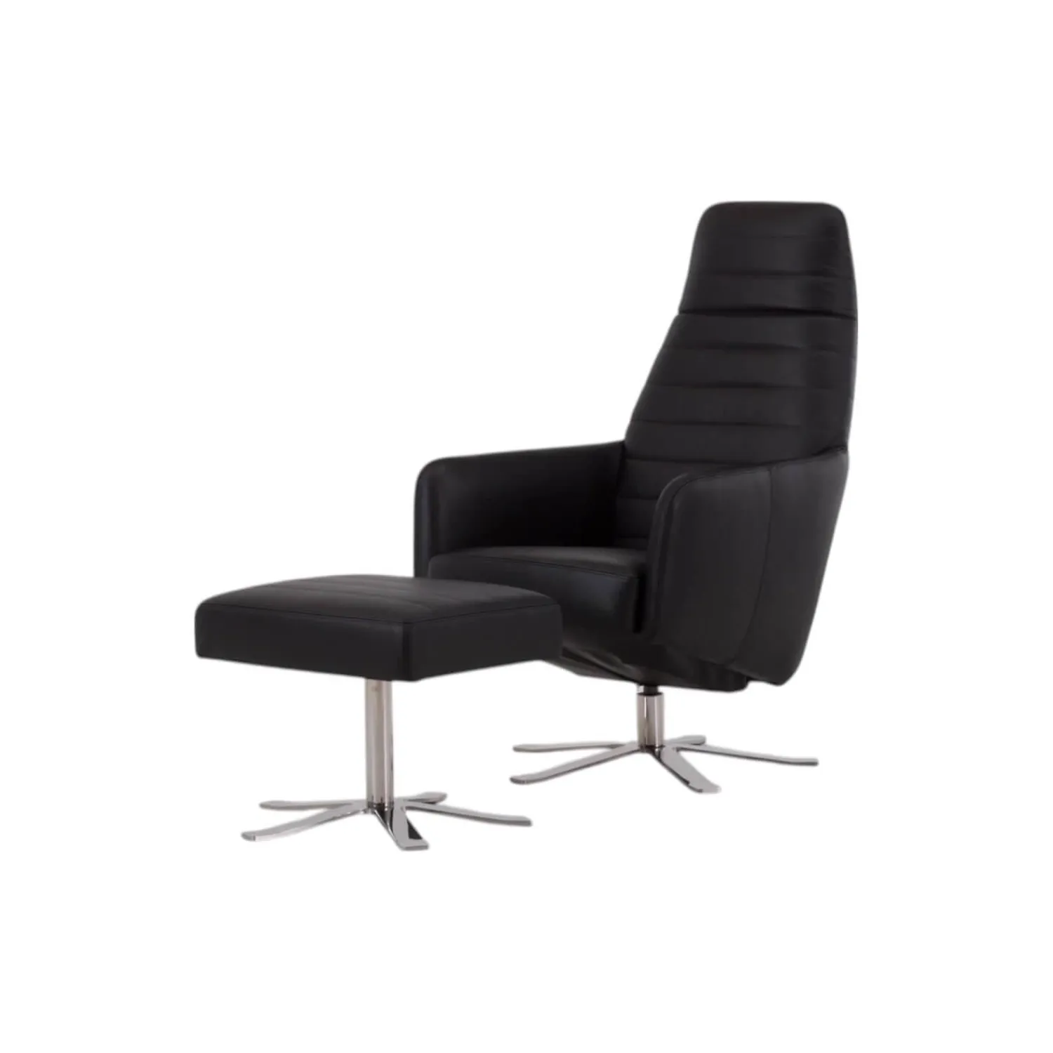 Werther Relaxsessel|Sessel Max Leder L7360B Schwarz Fußkreuz Edelstahl Poliert Inklusive Hocker