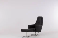 Werther Relaxsessel|Sessel Max Leder L7360B Schwarz Fußkreuz Edelstahl Poliert Inklusive Hocker