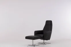 Werther Relaxsessel|Sessel Max Leder L7360B Schwarz Fußkreuz Edelstahl Poliert Inklusive Hocker