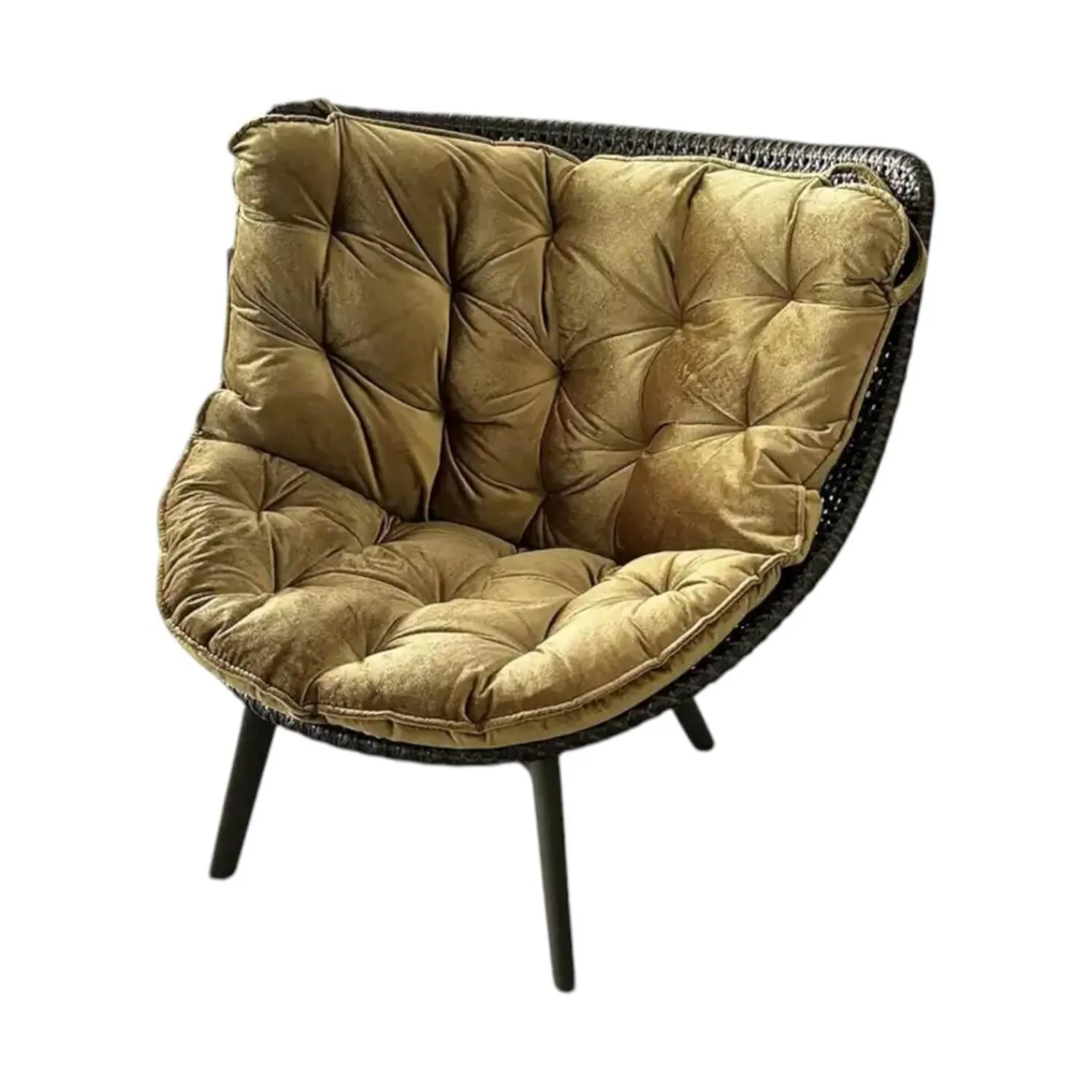 DEDON Loungesessel|Sessel Mbrace Polster Stoff E Olio 823 Gold Geflecht Arabica 126 Schwarz Gestell Black Pepper 317 Schwarz