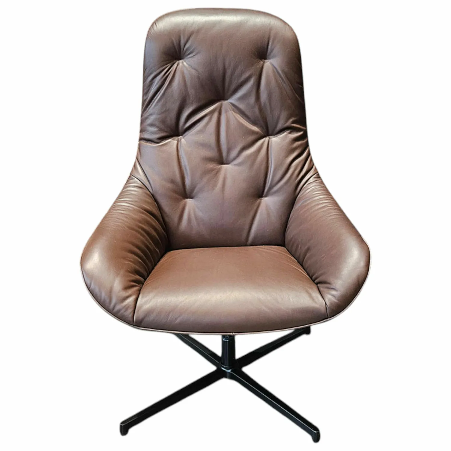 Rolf Benz Relaxsessel|Sessel Meg Soft Leder 42.102 Graubraun Gestell Aluminium Verkehrsschwarz mit Wipp-Mechanik