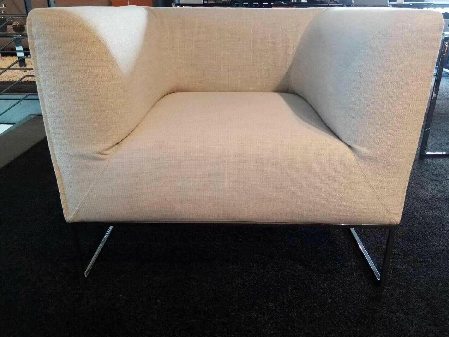 COR Relaxsessel|Sessel Mell Stoff 7068 Wollweiß Kufe Verchromt