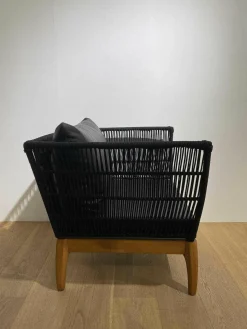 Lambert Relaxsessel|Sessel Miikka Leder Schwarz Netzmaterial Gestell Teakholz Geölt