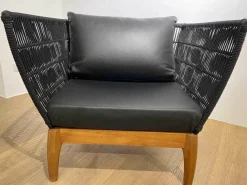 Lambert Relaxsessel|Sessel Miikka Leder Schwarz Netzmaterial Gestell Teakholz Geölt