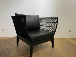 Lambert Relaxsessel|Sessel Miikka Schwarz Leder Netzmaterial Gestell Teakholz Schwarz Gebeizt