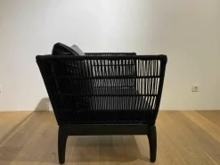 Lambert Relaxsessel|Sessel Miikka Schwarz Leder Netzmaterial Gestell Teakholz Schwarz Gebeizt