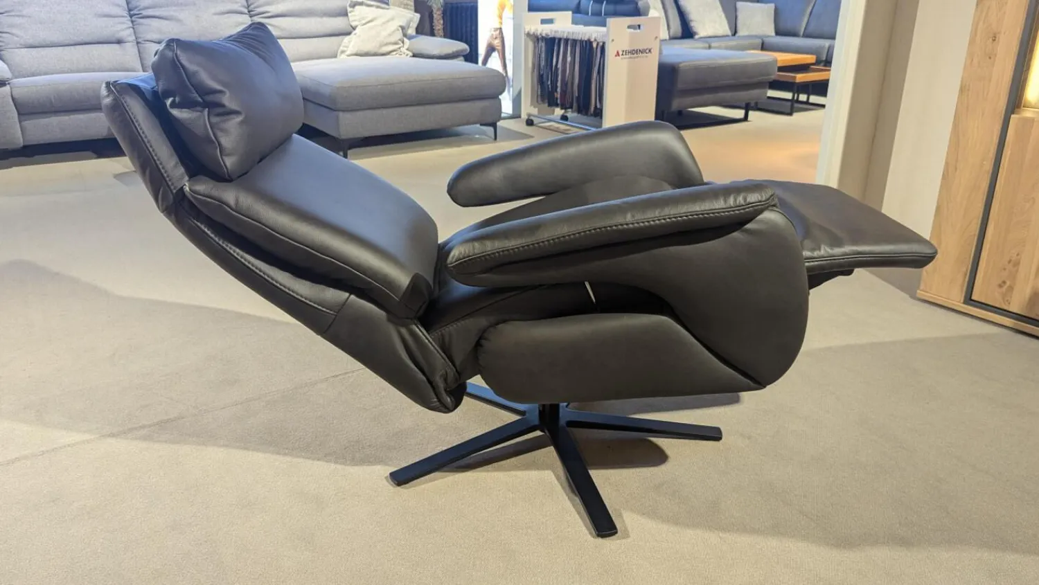 Polsteria Relaxsessel|Sessel Milano Lounge Leder LL Evita Anthrazit Sternfuß Schwarz Matt