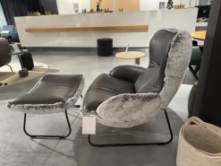 Paul Lindberg Loungesessel|Sessel Minu Sitzfläche Leder Elegance Anthrazit Rücken Webpelzbezug Eisbär Grey Grau Füße Schwarz Pulverbeschichtet Mit Hocker