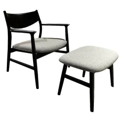 Conde House Relaxsessel|Sessel Mit Hocker Kamuy Stoff Tonica Grau Gestell Eiche Schwarz
