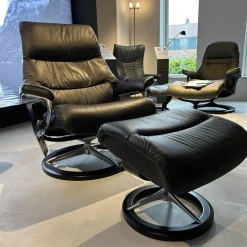 Stressless Relaxsessel|Sessel Mit Hocker View L Signature Bezug Leder Batick Black Schwarz Gestell Schwarz