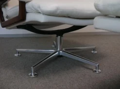 WK Wohnen Relaxsessel|Sessel Mit Hocker WK 631 Kingchair Niedrig Bezug Leder Rustica 70239 White Untergestell Aluminium Poliert