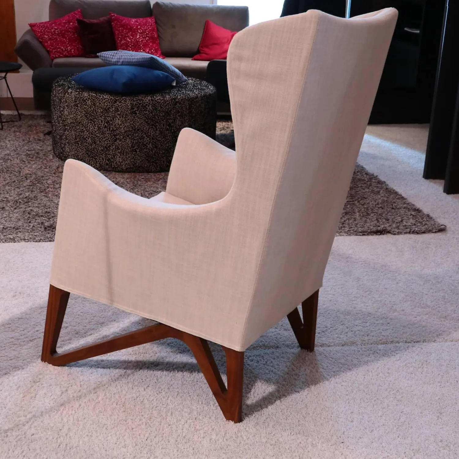 Giorgetti Relaxsessel|Sessel Mobius High Bezug Stoff Beige Gestell Eiche Dunkel