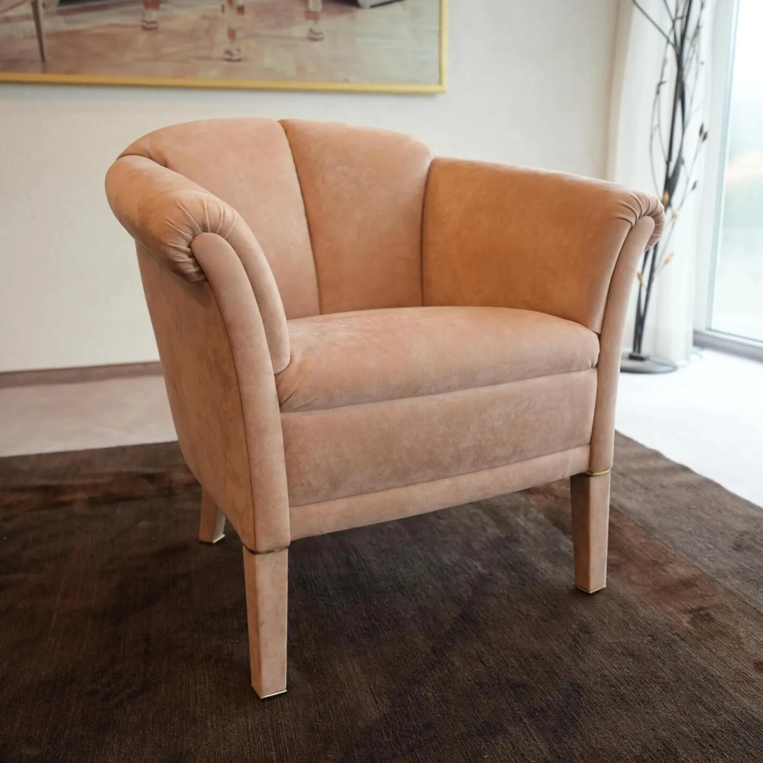 Finkeldei Relaxsessel|Sessel Model King Bezug Alkantara 112 Lachs Ton Massivholzgestell