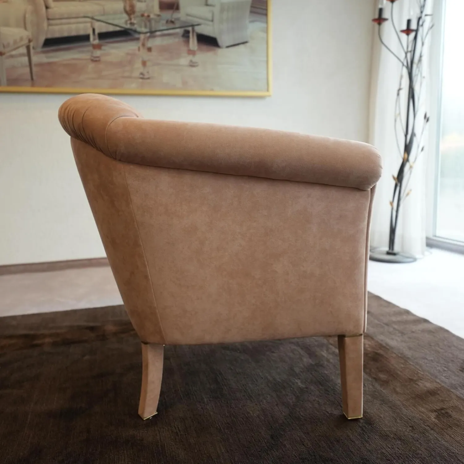 Finkeldei Relaxsessel|Sessel Model King Bezug Alkantara 112 Lachs Ton Massivholzgestell