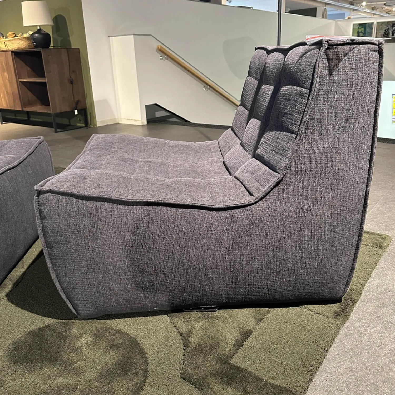 Ethnicraft Relaxsessel|Sessel N701 Bezug Stoff Moss Eco Graphite Grau Rahmen Hoz Inklusive Hocker