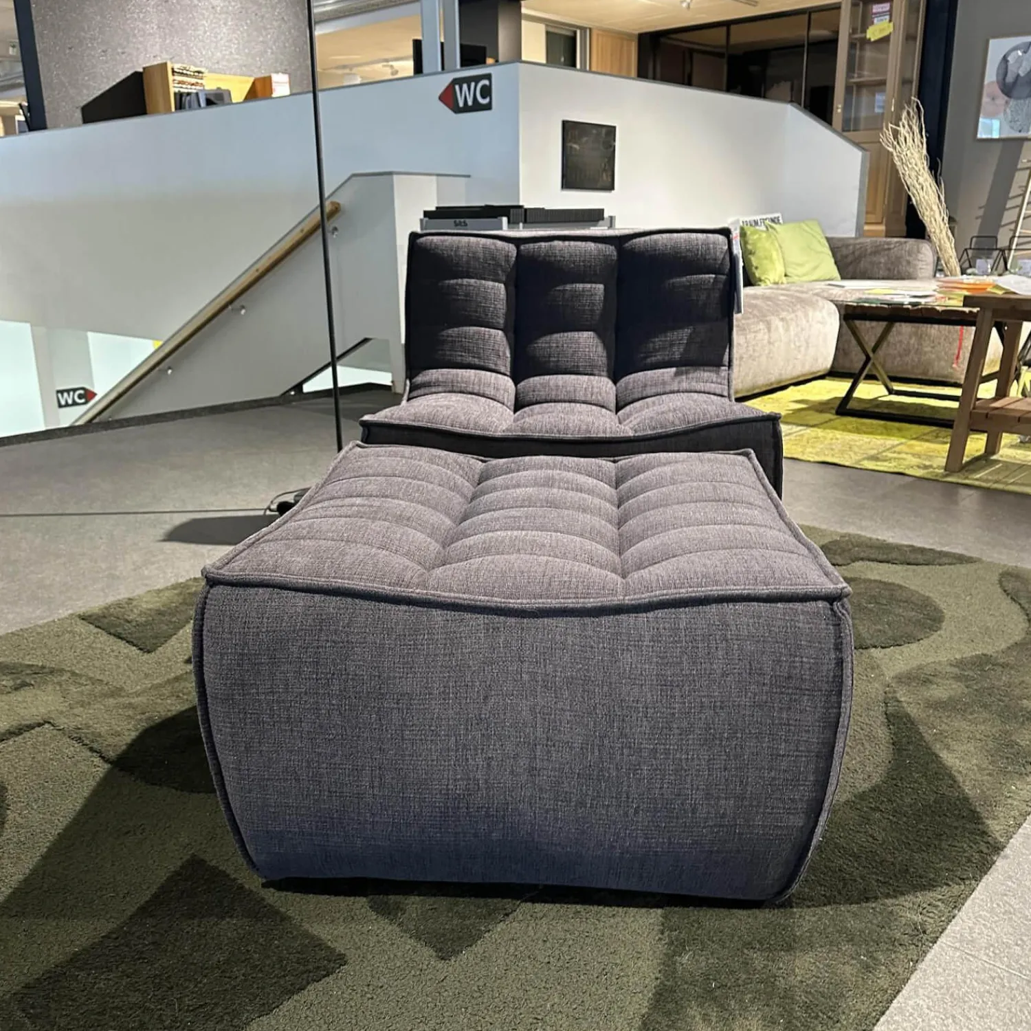 Ethnicraft Relaxsessel|Sessel N701 Bezug Stoff Moss Eco Graphite Grau Rahmen Hoz Inklusive Hocker