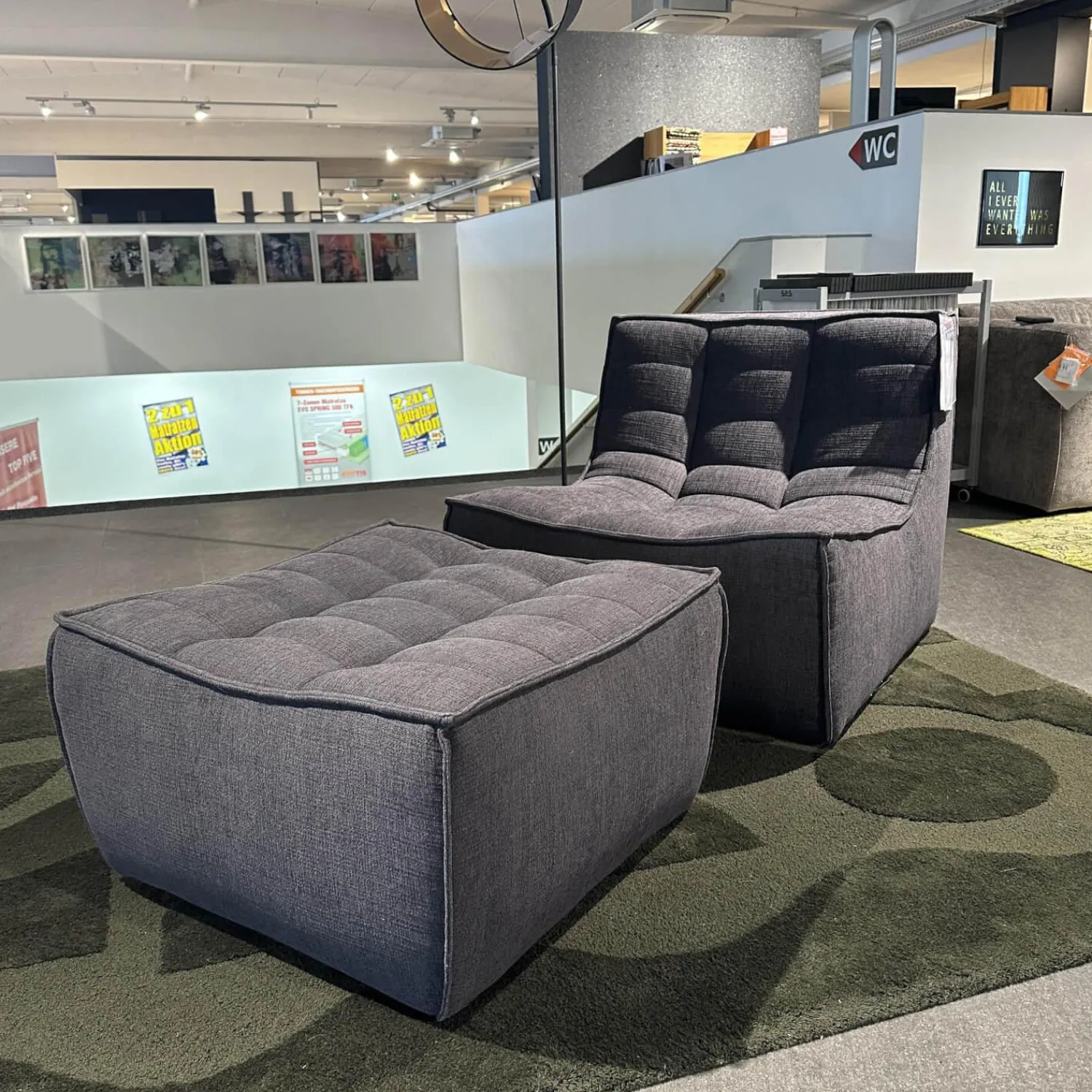 Ethnicraft Relaxsessel|Sessel N701 Bezug Stoff Moss Eco Graphite Grau Rahmen Hoz Inklusive Hocker