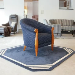 Finkeldei Relaxsessel|Sessel New York Stoff Blau Beige Gestell Kirschbaum Natur