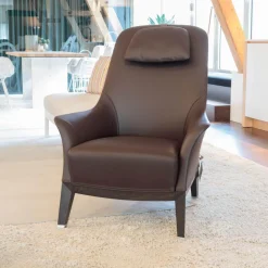 Giorgetti Loungesessel|Sessel Normal Leder 2212 Dunkelbraun Gestell Buche Matt Gebeizt Inklusive Hocker Und Kopfkissen