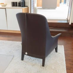 Giorgetti Loungesessel|Sessel Normal Leder 2212 Dunkelbraun Gestell Buche Matt Gebeizt Inklusive Hocker Und Kopfkissen