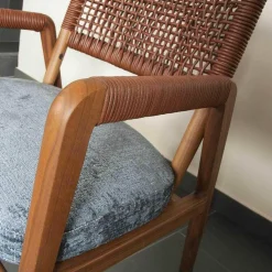 Flexform Relaxsessel|Sessel Ortiga Stoff Timo Blau Gestell Canaletto Nussbaum Leder Kordel Tabak mit Hocker