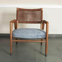 Flexform Relaxsessel|Sessel Ortiga Stoff Timo Blau Gestell Canaletto Nussbaum Leder Kordel Tabak mit Hocker